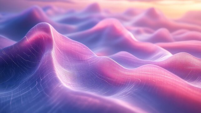 Ethereal flowing 3D topography with soft purple and pink hues and fine mesh textures