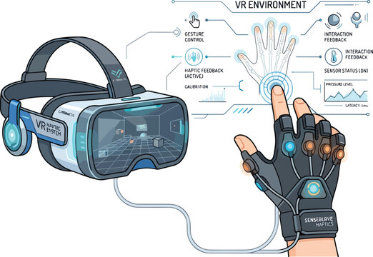 Virtual Reality Headset with Haptic Glove Tech