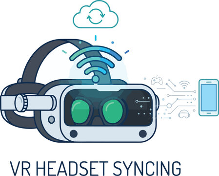 Virtual Reality Headset Syncing Cloud Data Icons