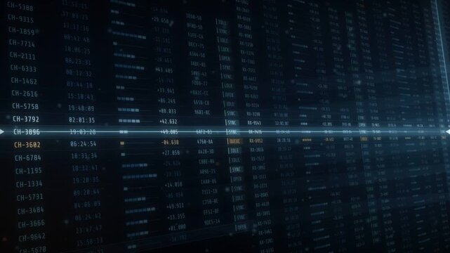 Data log wall motion background with codes timestamps and status tags scrolling in dark blue