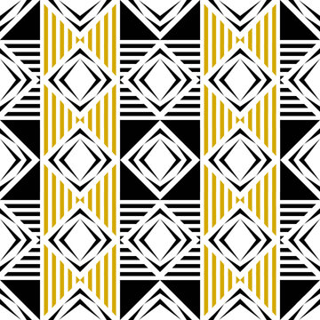 Gold and Black Linear Abstract Geometric Art Deco Style Pattern Background