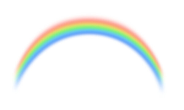 Colorful rainbow arc illustration isolated on white background. Soft blurred spectrum creates a bright curved rainbow shape for children, education, weather, posters and graphic design. Vector element