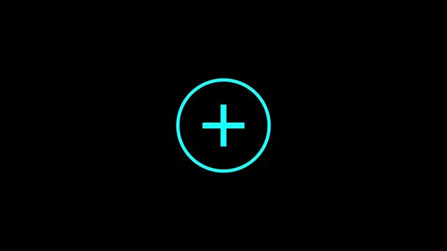 Minimalist Cyan Circle Plus Button Icon Motion Graphic Video on black Background - Modern Line Art Add Symbol, Plus Sign Interface Element for UI Design, Apps, and Web Development
