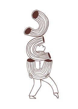 Boy cook character holding big macaroni pasta