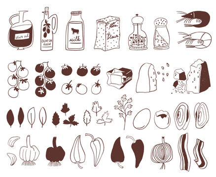 Set of kitchen food products