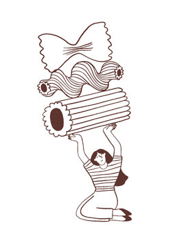 Girl character holding big pasta
