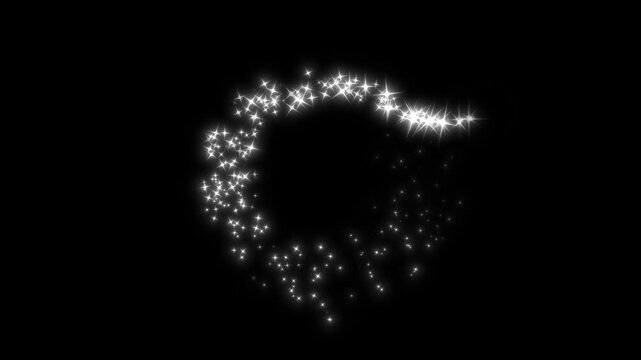 Luxury white glitter sparkle animation, shimmering starlight trails, sparkling stars shine animation, fairy dust twinkling magic dust black background glittering stars line light pixie dust path. 4k