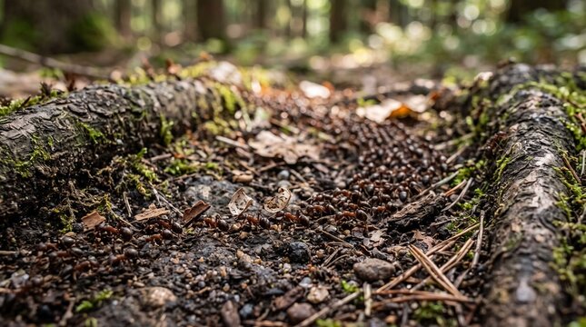 Woodland ants organize a debris trail across forest soil