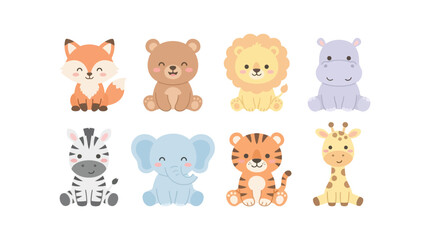 Obraz premium Cute Baby Animals Set Flat Vector Illustration