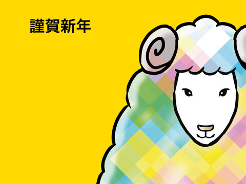 羊, 未年, 未, ひつじ, 年賀状, 正月, 和風, 和柄, 筆, インク, 書道, ペンキ, クリスマス, ハロウィーン, カボチャ, 秋, ホリデイ, ベクター, 顔, 謹賀新年, タイル, 動物, 背景, 季節, year of the sheep, sheep, new year's card, japanese style, japanese pattern, brush, ink, 