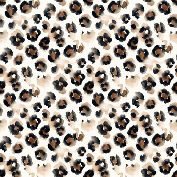 Seamless leopard animal print pattern with brown and black spots