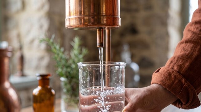 Clear hydrosol flows from a polished copper condenser