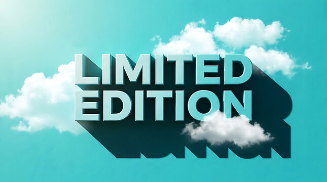 3D text 'LIMITED EDITION' with a long shadow effect, set against a bright blue sky with fluffy white clouds, suggesting exclusivity and rarity.