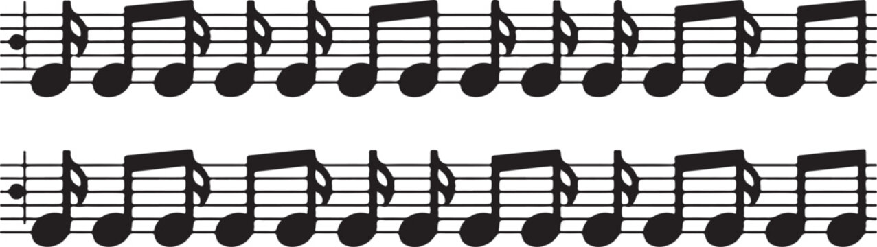 Musical Notes on a Five-Line Staff Background in Horizontal Rows