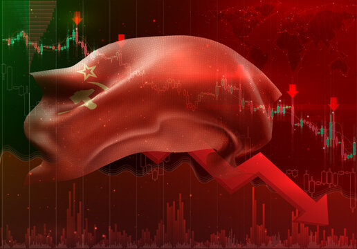 USSR, vector 3d flag financial exchange trend down