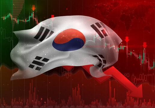Korea, vector 3d flag financial exchange trend down