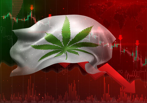 Сannabis, vector 3d flag financial exchange trend down