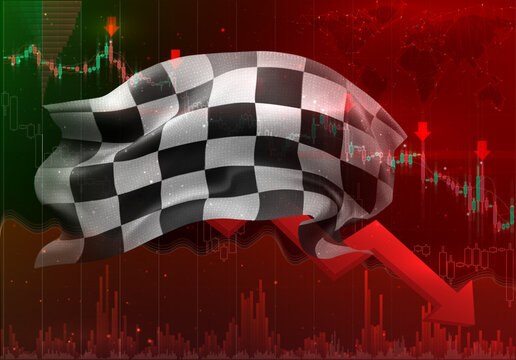 Finish, vector 3d flag financial exchange trend down