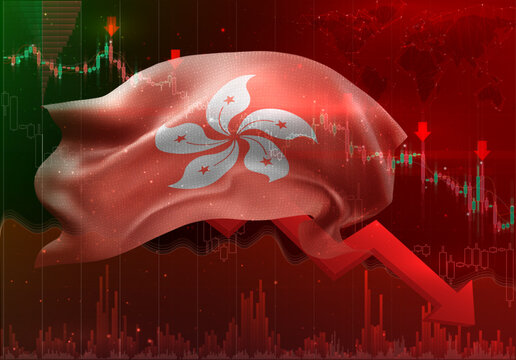 Hong Kong, vector 3d flag financial exchange trend down