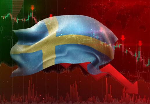 Sweden, vector 3d flag financial exchange trend down