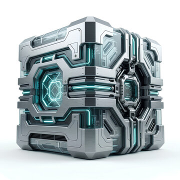 Futuristic SciFi Tech Container with Neon Highlights.