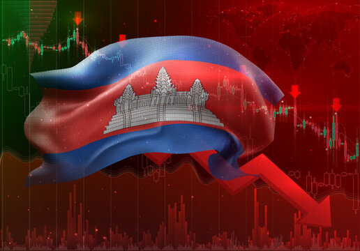 Cambodia, vector 3d flag financial exchange trend down