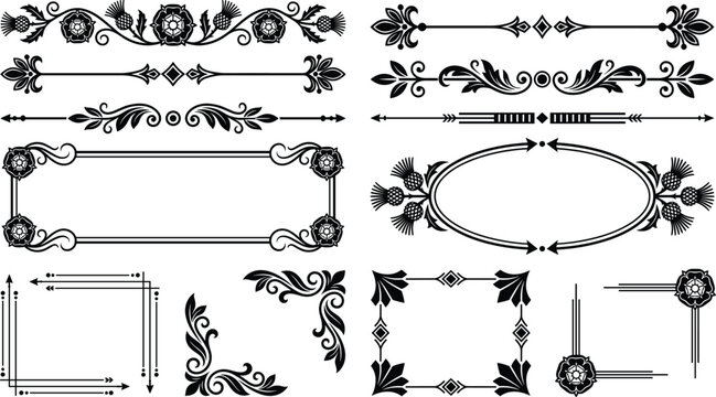 Elegant Vintage Ornamental Border Designs With Floral And Geometric Elements