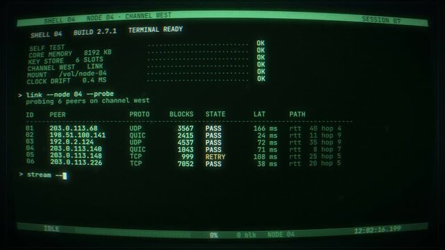 Green phosphor terminal running a verification session before the screen glitches and powers off