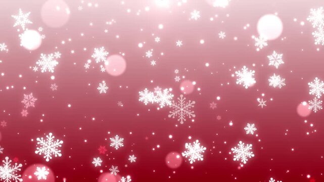 雪の結晶と光の粒子が降る赤のクリスマスシームレスループ動画素材
