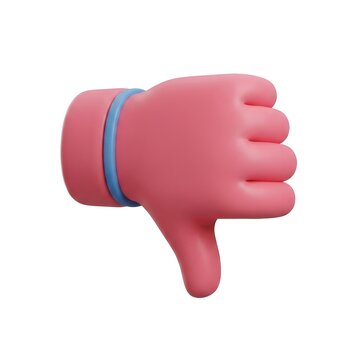 3D pink thumbs down hand gesture with blue wristband