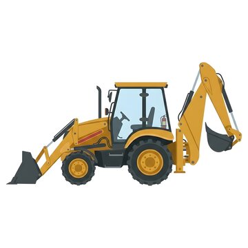 Vector illustration of a yellow construction backhoe loader