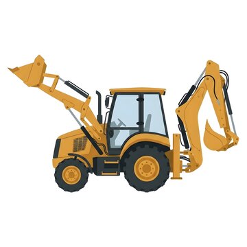 Yellow construction backhoe loader vector illustration on white background