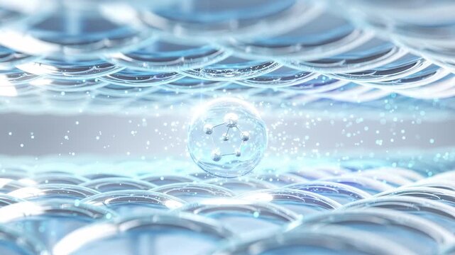 3D animation of cosmetic serum molecules penetrating deep under skin layers to repair and revitalize cell structure. Concept for advanced skincare, deep hydration, and healthy skin barrier.