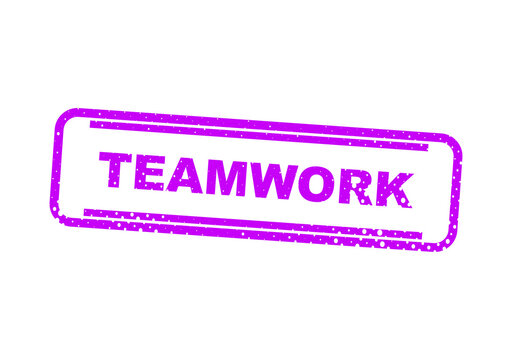 Purple teamwork stamp or badge with bold text illustration
