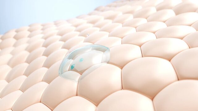 cosmetic liquid serum droplet falling onto skin surface for deep hydration and anti-aging concept