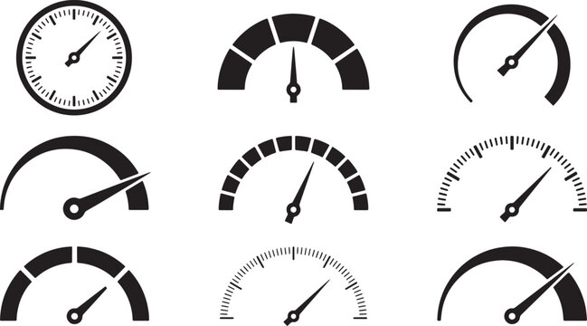 Collection of various speedometer and gauge for measuring speed and performance indicators