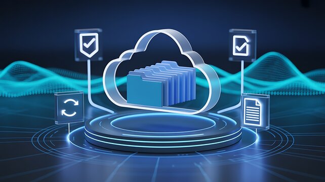 Futuristic cloud computing technology with virtual data folders and security