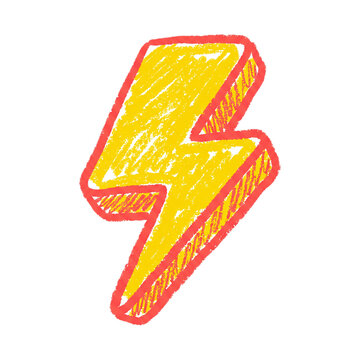 Hand Drawn Yellow Lightning Bolt Icon Featuring a Textured Crayon Scribble Effect on a Clean White Background