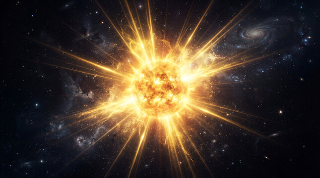 Bright starburst explosion in space with cosmic dust