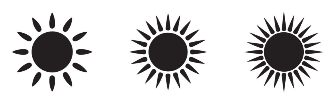 Black oval ray sun graphics collection on transparent background perfect for modern weather report templates.