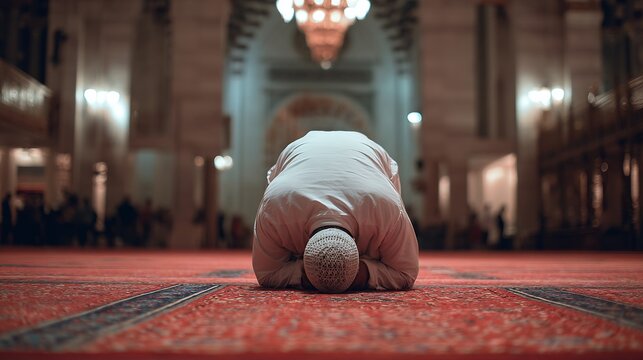 Man Praying in Quiet Hall