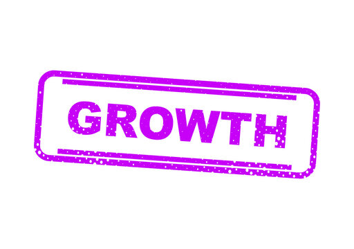 Purple growth stamp with bold white uppercase letters illustration