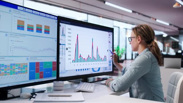 Data Analyst Carefully Reviewing Financial Dashboard