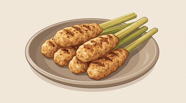 Traditional Balinese Sate Lilit Vector Illustration