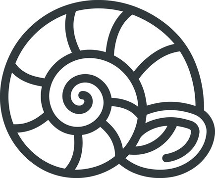 Simple seashell line art vector graphic of ocean sea shell spiral snail symbol for marine design and beach wildlife illustration
