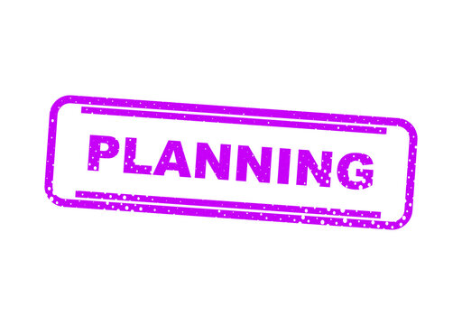 Purple planning stamp with bold white text illustration