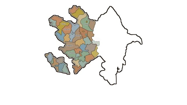 Azerbaijan map with western regions highlighted, motion graphics of map, map of country