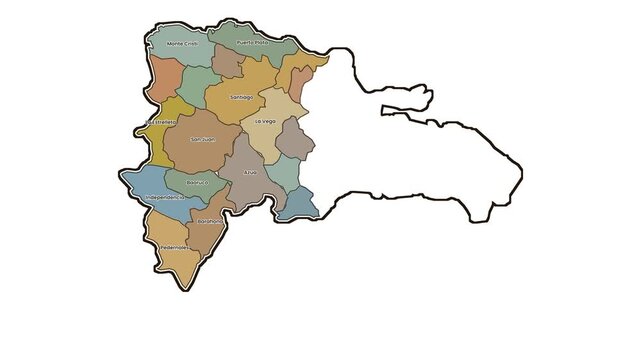 Map of dominican republic provinces on the border, motion graphics of map, map of country