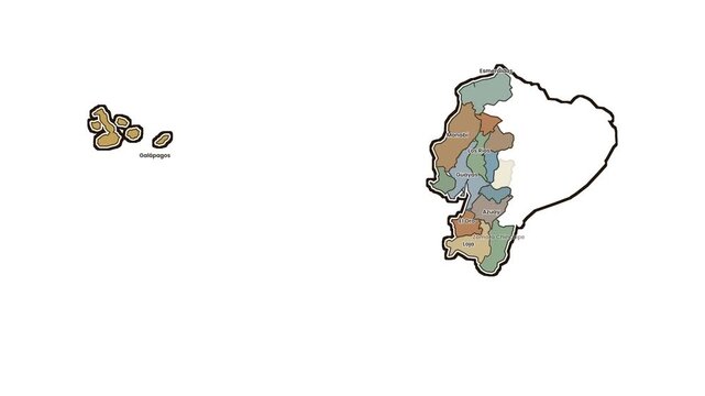 Map of ecuador highlighting specific provinces, motion graphics of map, map of country