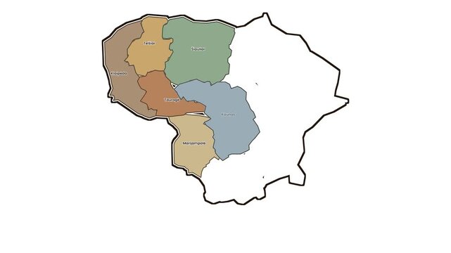 Map of lithuania highlighting three western counties, motion graphics of map, map of country